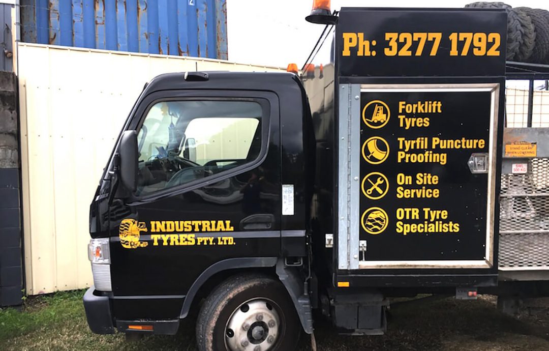 cut vinyl lettering-industrial tyres - stick it signs - the wrap booth - gold coast